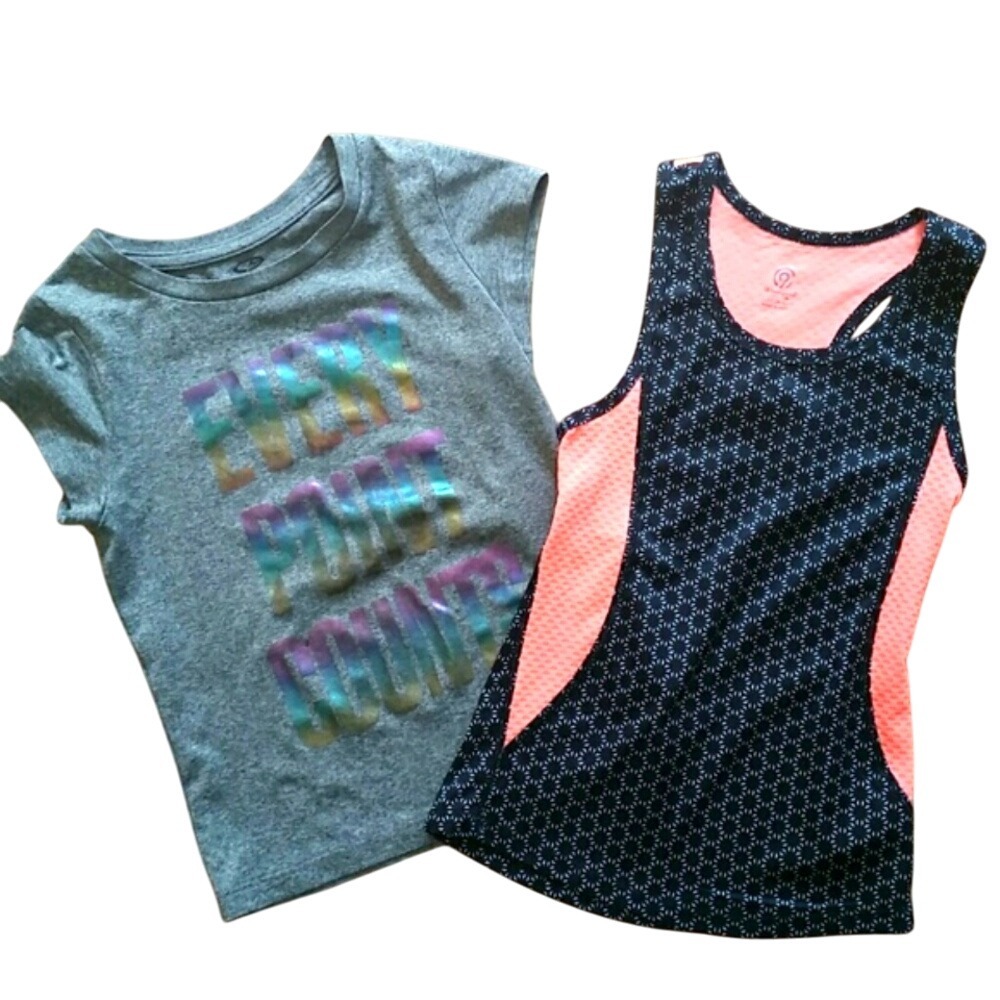 C9 Girls Athletic 2 Shirt‎ Bundle- Grey Short Sleeve and Black Tank Top Size 4-5